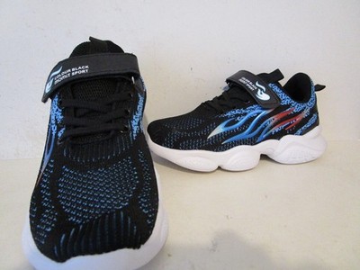 Momit Sport Kids Fashion School Hook & Loop Sneakers Black/Blue Size 35 (3.5us)
