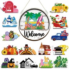 16 Pcs Interchangeable Welcome Sign for Front Door Interchangeable Seasonal D...