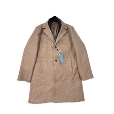 Wulful Wool Blend Overcoat Men's Detachable Scarf Large Casual Brown Winter