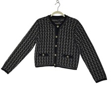 River Island London US10 BlackGoldTweed Knit Cardigan Jacket Buttons FakePocket