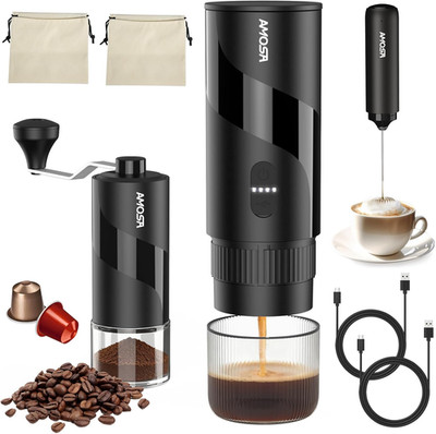Portable Electric Espresso Machine & Manual Coffee Grinder & Electric Milk Froth
