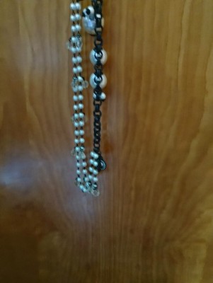 Vintage Plunder Signed Chain Faux Pearls and Antiqued  Necklace. 30''