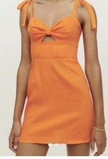 REFORMATION Pearson Linen Mini Dress in Citrus Orange Size 4 Beachy Classy EUC