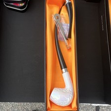 White Tobacco Smoking Pipe w/ Black Stem, White & Black Color, In Box