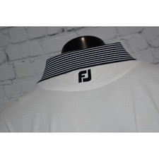 FootJoy Polo Shirt Mens 2XL White Striped Collar Performance Golf Athletic