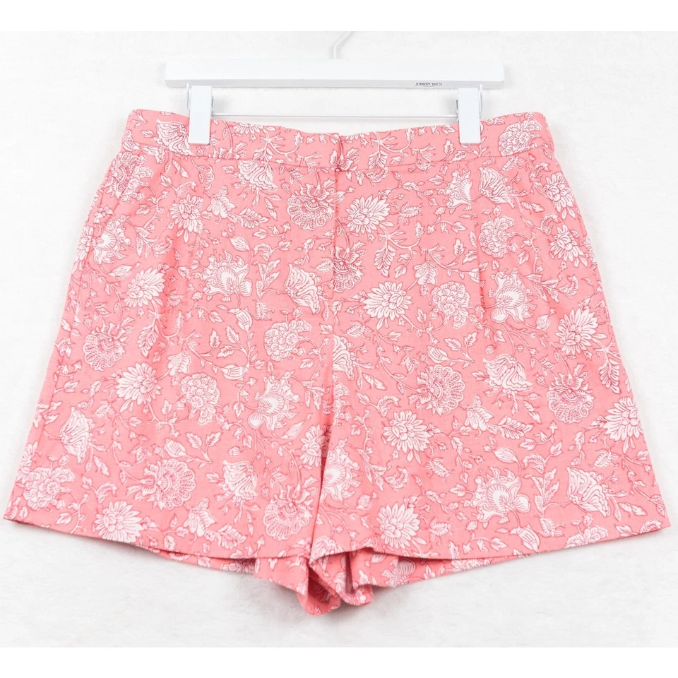 Shorts J CREW floral mistura de linho cintura alta 5" rosa feminino preppy tamanho 14 - Imagem 3 de 4
