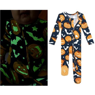 Posh Peanut Bamboo Spooky Pumpkin Blue Glow in the Dark Footie 6-9 months NWT