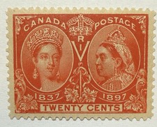 Canada #59 1897 20c vermillion Queen Victoria Jubilee, MNH/VF-XF85;  $450 UCV