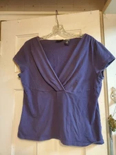 New York & Company Purple Crossover Faux Wrap Pullover Stretch Shirt Size XLARGE