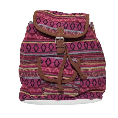 Woven Tribal Boho Backpack Pink Purple Geometric Striped 
