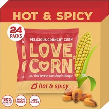 LOVE CORN Hot & Spicy Crunchy Corn (24 x 20g) - High Fibre Snack, Gluten-Free