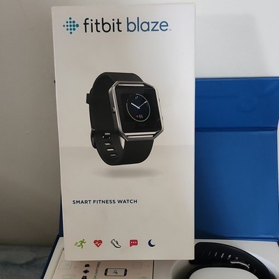 Fitbit Blaze Smart Fitness Watch 42mm Silver Aluminum Case Black Silicone Band