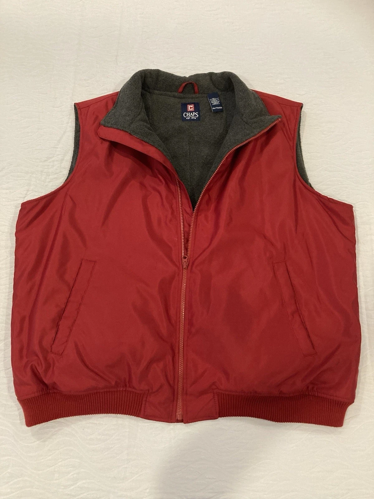 Chaps Ralph Lauren Men’s Red Vest XXL Gray Fully Lined Fleece Polyester NWOT