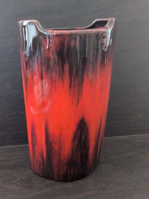 #ad Vintage CANADIANA Black Orange Lava Drip MCM Glazed Vase 9quot; High 5quot; Wide C $22.98