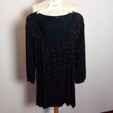 Women's Roman Black red Floral Top Shirt Blouse UK Size 14