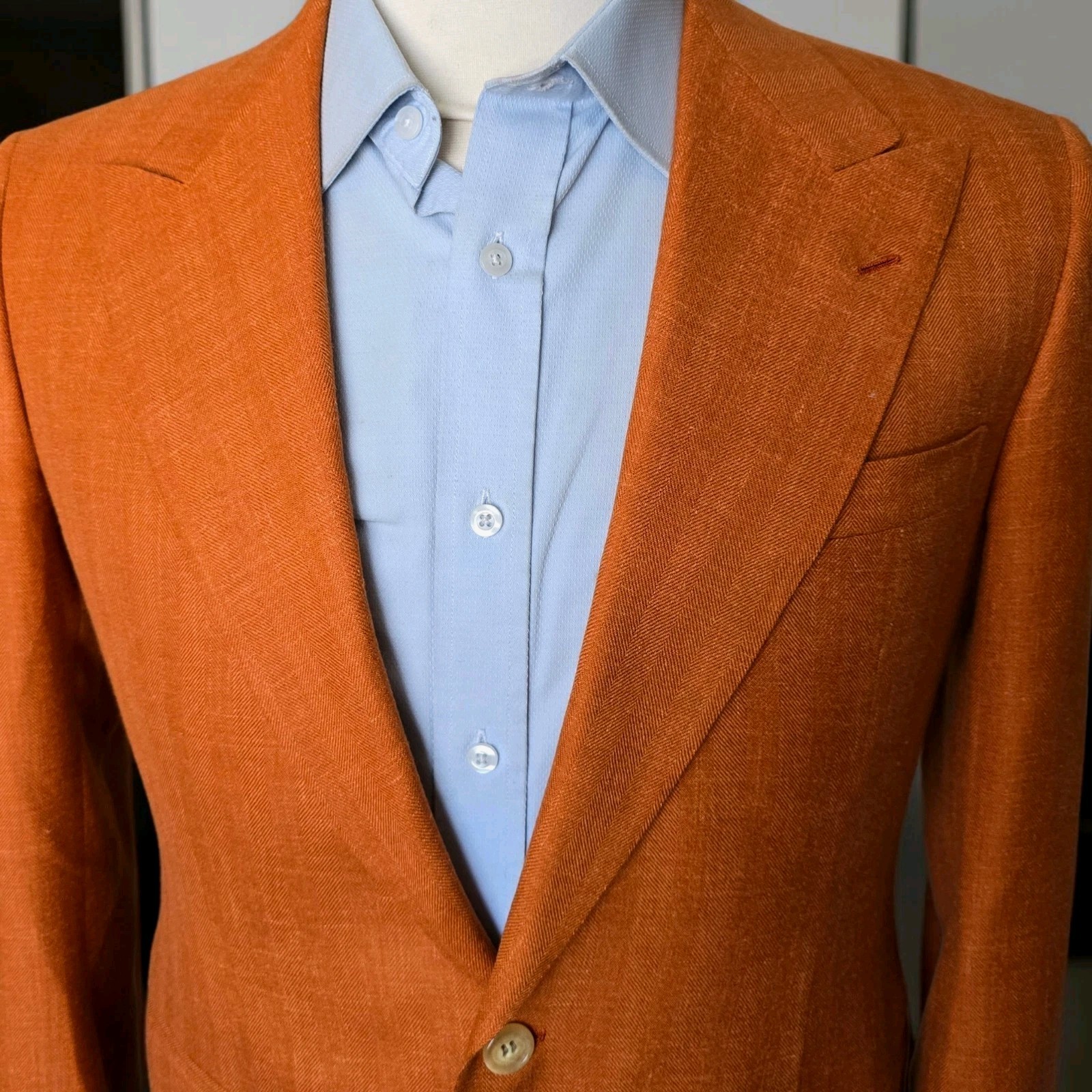 Bespoke Peak Lapel Blazer 38r Linen Wool Silk Full Canvas Working Cuff