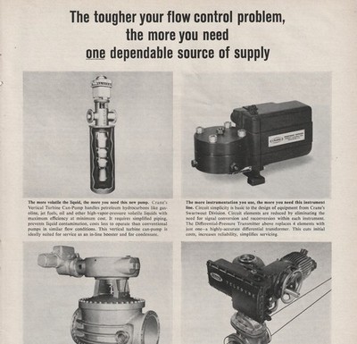 VTG 1964 Crane Co. Turbine Valves & Pumps Original Print Ad 21x28cm TIM 9464