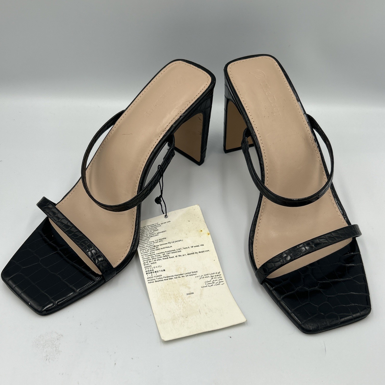 The Drop Women’s Avery Square Toe Two Strap Heeled Sandals Black Size 9.5 NWT