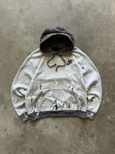 Vintage 2000s Y2K Nike Swoosh Hoodie Sweatshirt Distressed Grunge Skater Gray S