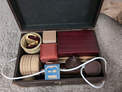 Vintage Magic Trick Props Lot Wood Trunk Case Coin Die Chop Cup Sucker Box Vase
