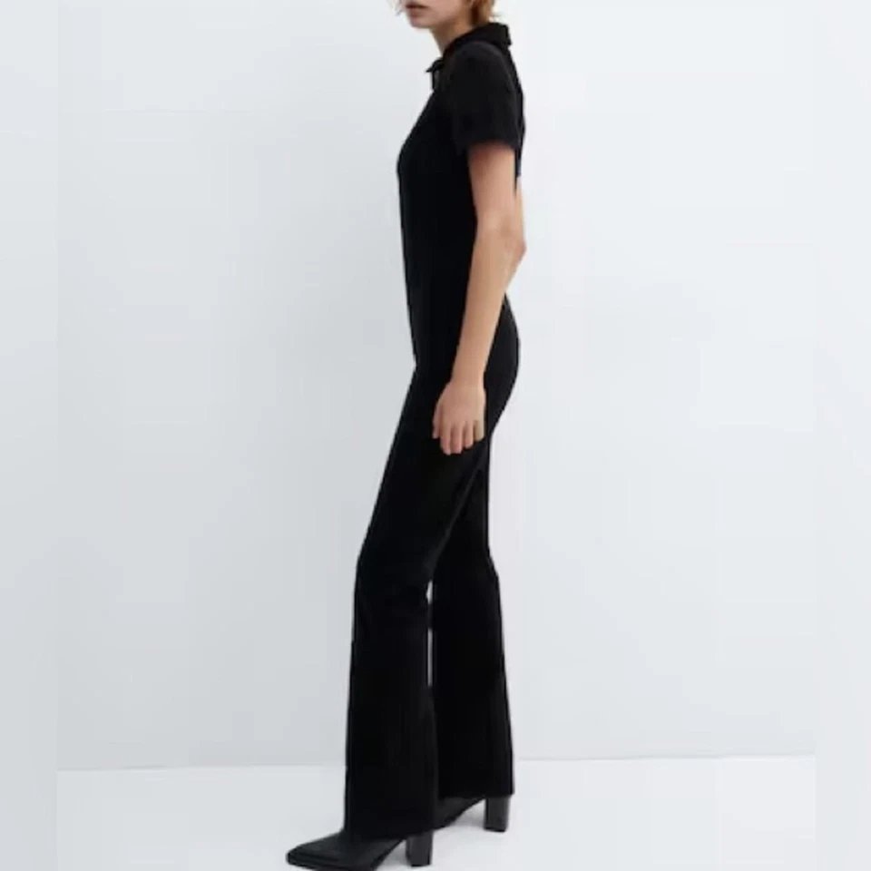 NWT MNG de MANGO | SZ XXS - 0 | Mono delgado con cremallera frontal de pana negra Foto 4 de 4