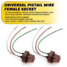 Pigtail Wire 7443 Socket Female Two Harness Brake Stop Tail Universal