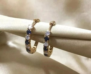 Authentic 2Ct Round Cut Lab Created Sapphire Women's Hoop Earrings 14K Yellow Gold Plated