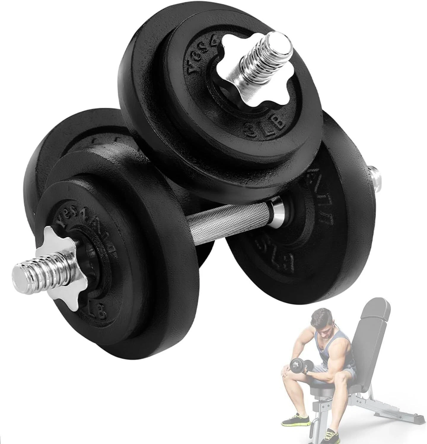 1-Pair 40Lb Cast Iron Weights Adjustable Dumbbell Set Home Body Fitness Workout