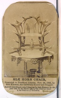 1864 CDV PHOTO ABRAHAM LINCOLNS ELK HORN CHAIR GIFT OF SETH KINMAN FRONTIERSMAN