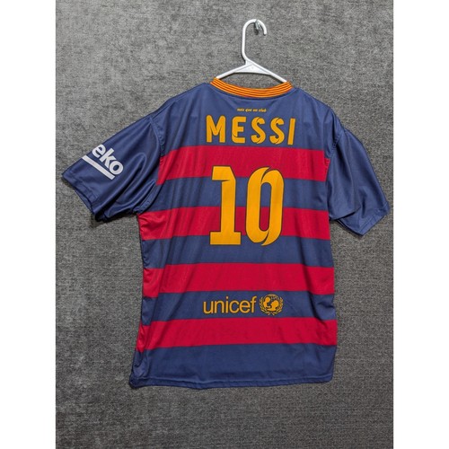 FC Barcelona Messi 10 Soccer Jersey Blue Red Striped Qatar Airways Shirt Mens L