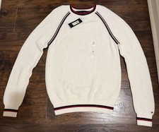 Tommy Hilfiger Men's Knit Sweater - White with Red/Navy Trim - Size Medium - NWT
