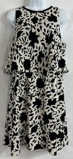 Ann Taylor LOFT Sz 8 Layered Tan Black Floral Print Dress Open Back Flow Bodice