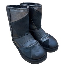 UGG Classic Short Glitter Patchwork Black and Silver Boots, Women's Size 6, EUC