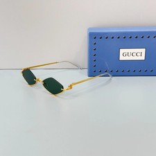 Gucci GG1604S Rectangle Sunglasses Gold Frame Green Lens New with Box