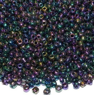 SBL1402 Purple Peacock Iris Rainbow 6/0 4mm Rondelle Glass Seed Beads 4oz 