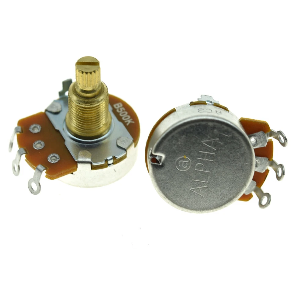 2x Potenciómetro Ollas Alpha Guitarra Tamaño Completo 19.5mm Eje Latón Olla Lineal B500K Foto 3 de 4