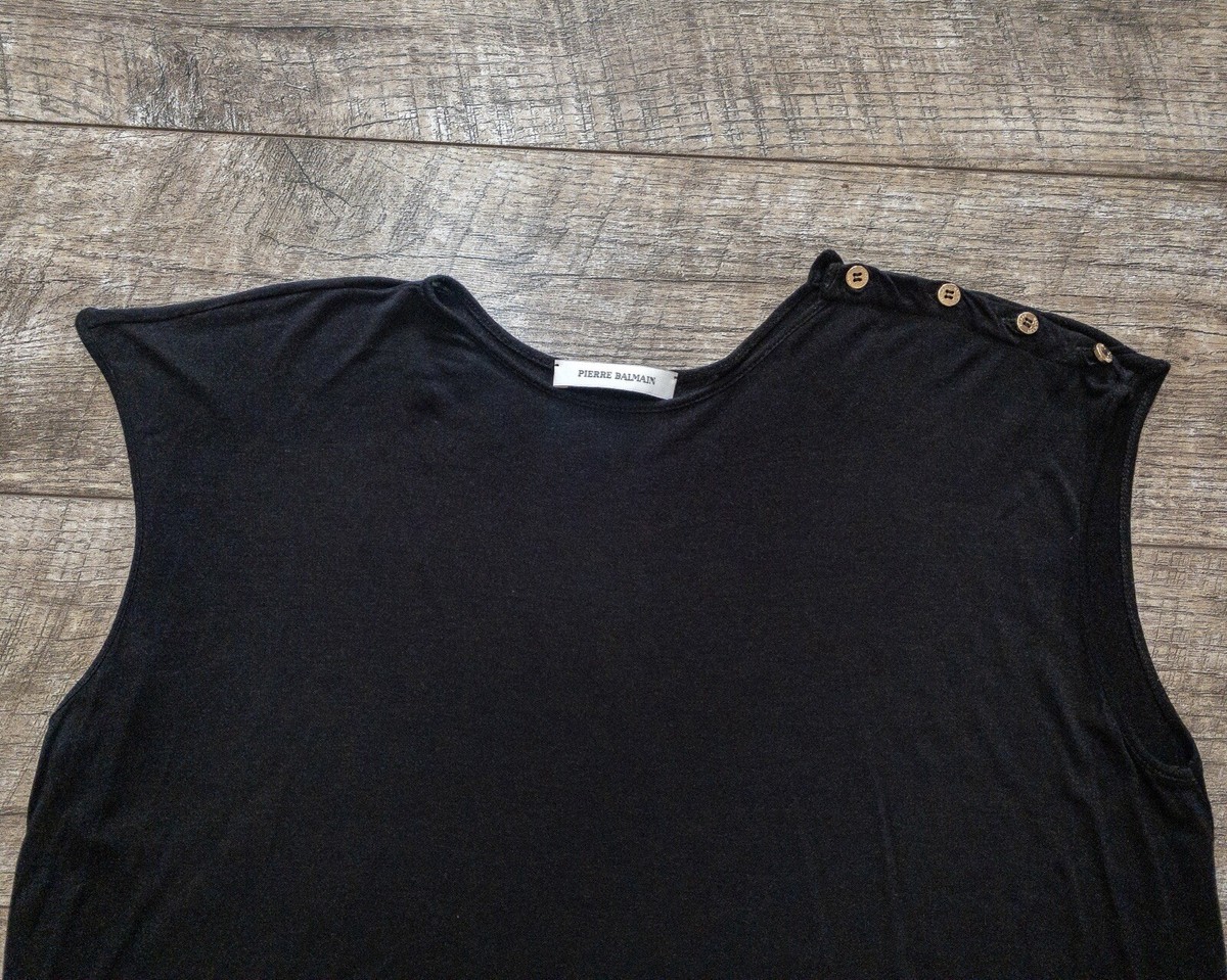 Pierre Balmain Tank Top Womens Size S Black Viscose Silk Shirt