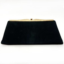 Vintage Black Clutch 1960s Purse Gold Clasp Lined Handbag Cocktail Evening Bag