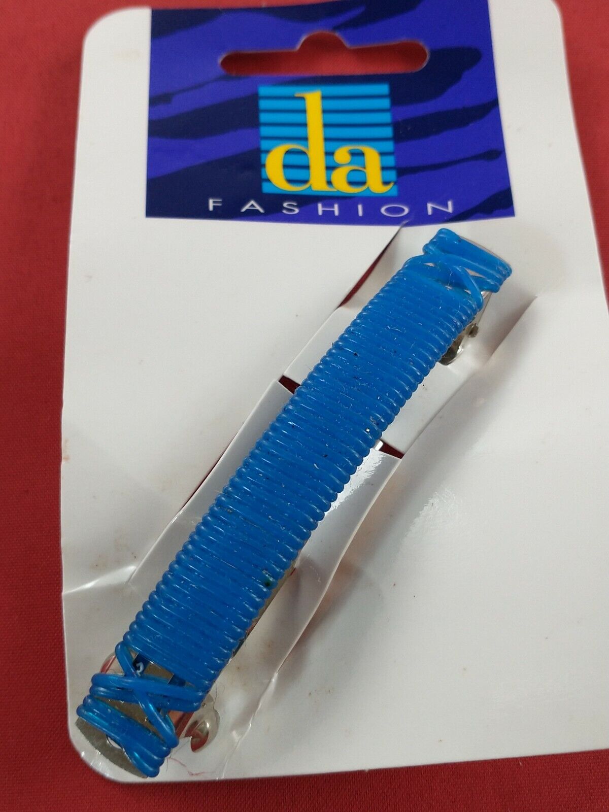 Vtg Hair Clip BLUE PLASTIC WIRE WRAP *142-d - image 1