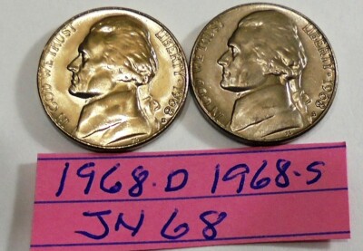 Nice 1968 d ,1968 s Choice B U Jefferson Nickels JN 68