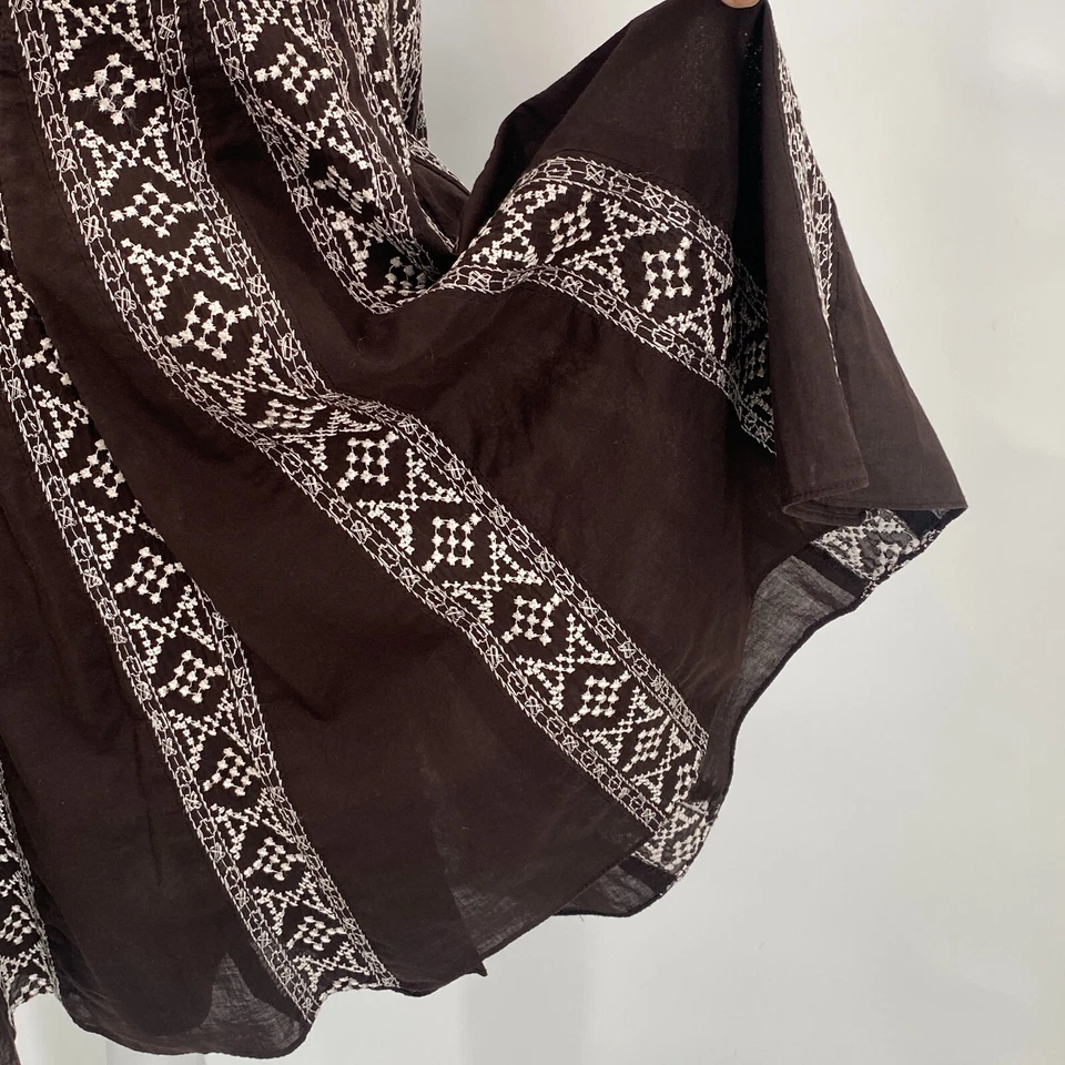 Falda Ann Taylor Mujer Talla 8 Marrón Paneles Bordados Acampanada Oficina Carrera Boho Foto 3 de 4