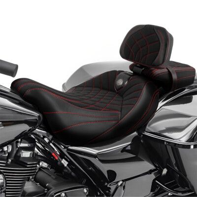 Red Rider Passenger Seat w/ Rider Backrest Pad For Harley Touring 2009-2023 US