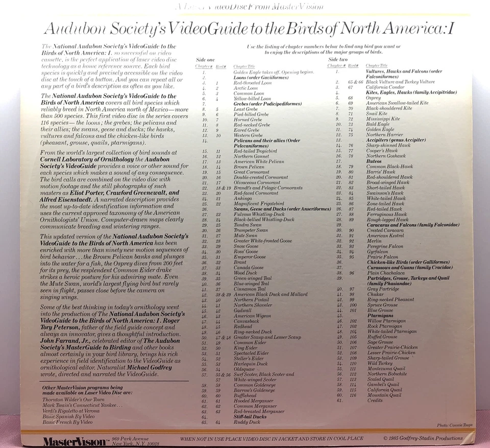 LD LASERDISC “Audubon Society’s Video Guide To The Birds Of North America 1” - Image 2 of 2