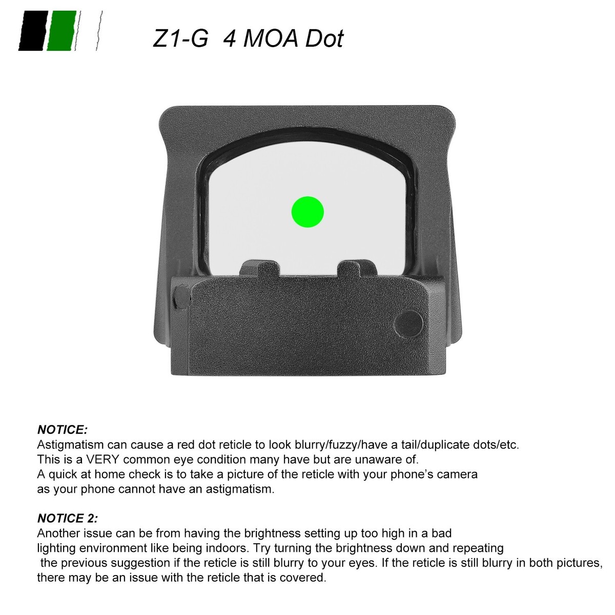 Z1-G EDC 4 MOA Green Dot Reflex Sight for RMSc/407k Cut MC1911SC