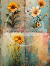 Patina Flowers Quad | A4 Rice Paper | Paper for Decoupage | Decoupage Central