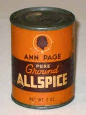 Vintage 1930s ANN PAGE Pure Ground ALLSPICE Advertising Tin! GREAT A&P TEA Co.!
