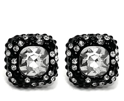 1 Paar Modeschmuck Clips Ohrringe Quadrat Schwarz mit großem Strass 2cm