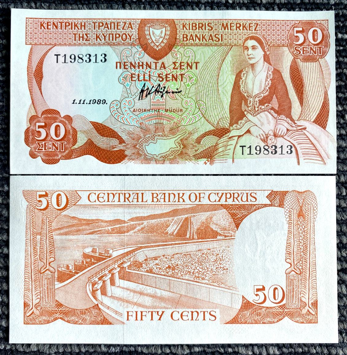 Cyprus 50 Cents 1989 Banknote World Paper Money UNC Currency Bill Note ...