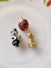 Lot Of 3 Small Brooches Pins Skunk,  Lady Bug...