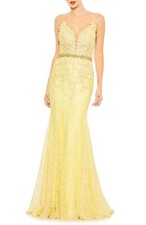 Mac Duggal 79341 Godet Embroidered Lace Gown SZ 14 Lemon $498